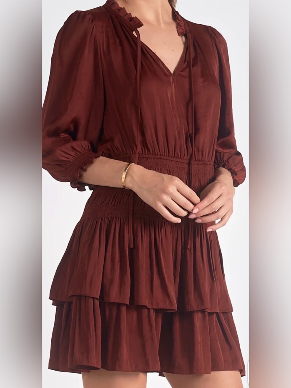 NWT! Elan Women’s Tiered Smocked Waist Dress in Deep Burgundy